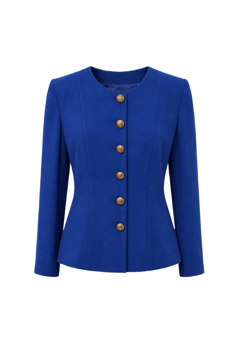 1980s Royal Blue Synthetic Blend Blazer - Front View