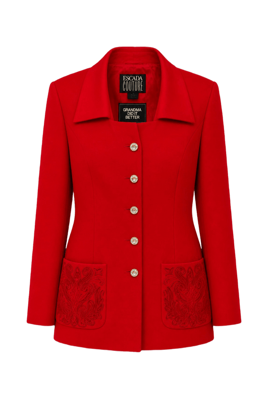 1980s Red Polyester Blazer - Front View