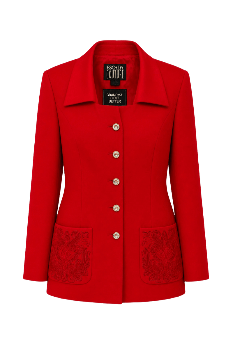 1980s Red Polyester Blazer - Front View