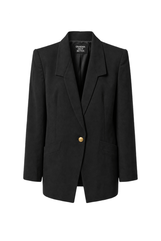 1990s Black Wool Blend Blazer - Front View