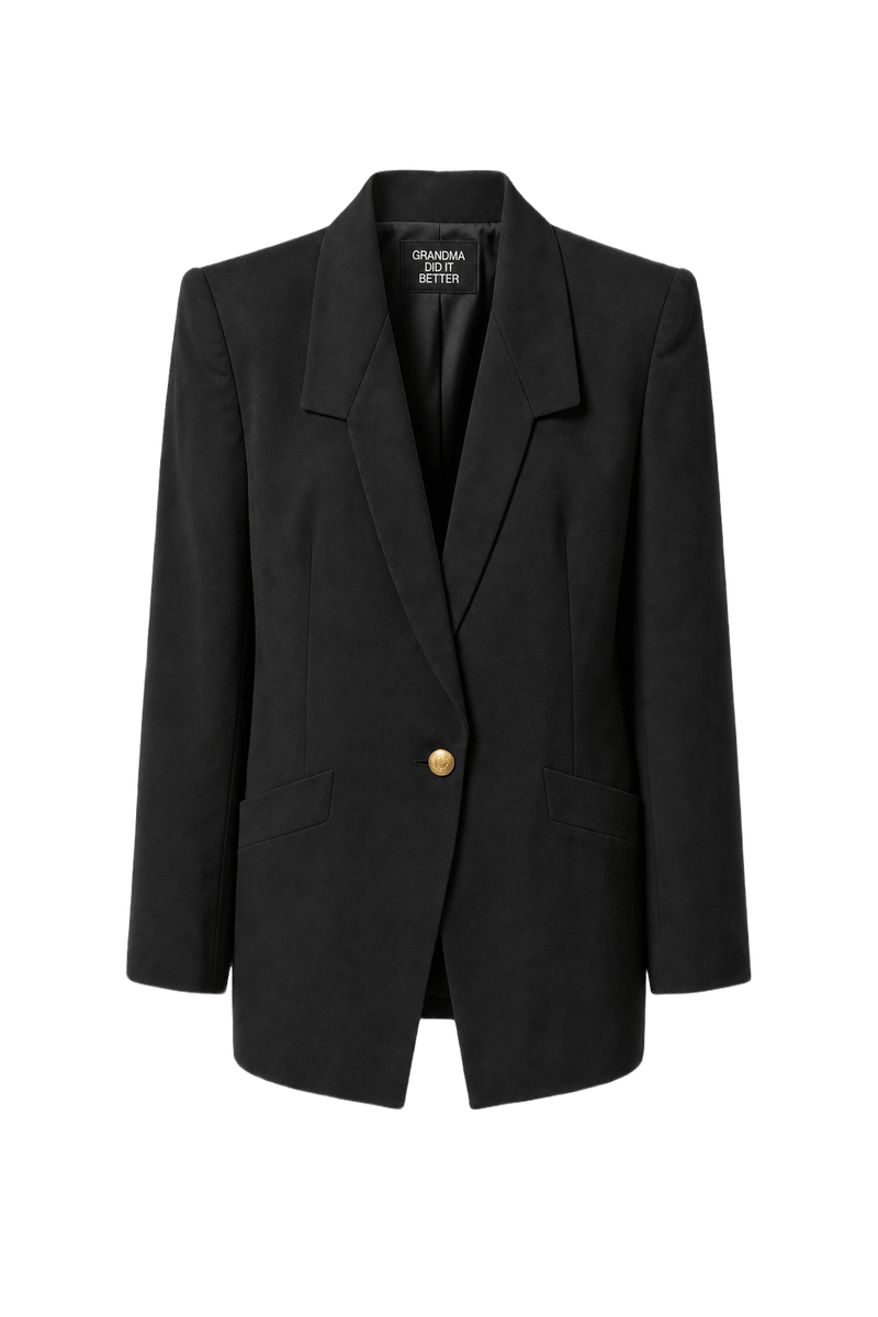 1990s Black Wool Blend Blazer - Front View