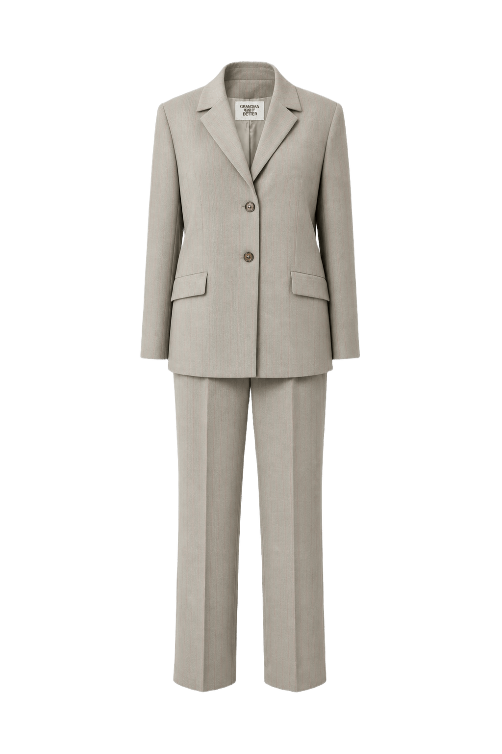 1990s Beige Wool Blend Blazer and Trousers Set - Front View