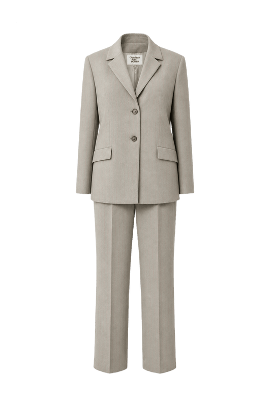 1990s Beige Wool Blend Blazer and Trousers Set - Front View
