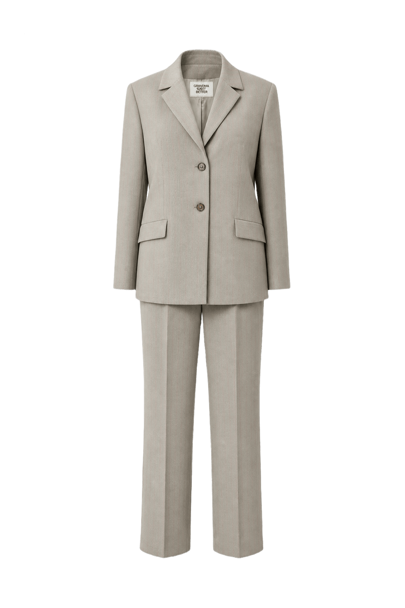1990s Beige Wool Blend Blazer and Trousers Set - Front View