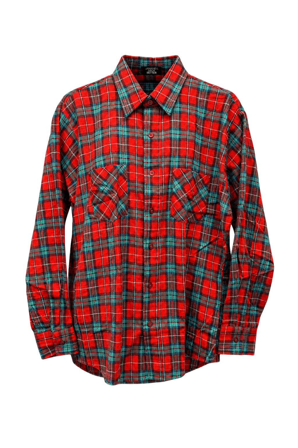 1970s Red Cotton Blend Flannel Shirt - Front View