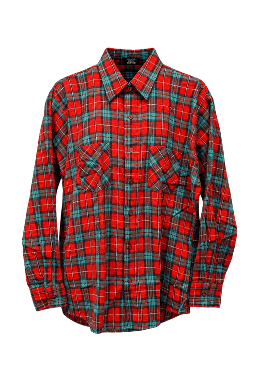 1970s Red Cotton Blend Flannel Shirt - Front View