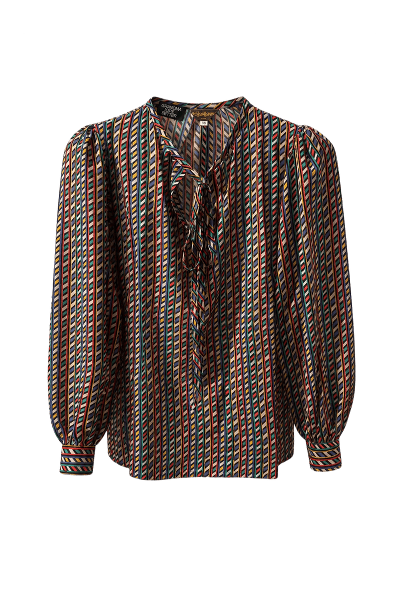 1980s Multicolor Synthetic Blouse - Front View