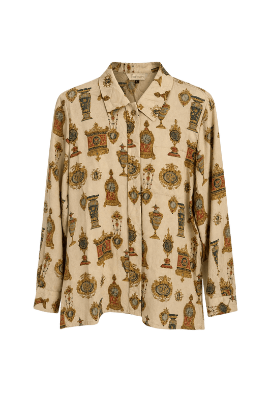 1980s Cream Polyester Blend Blouse - Front View