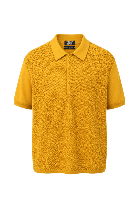 1970s Mustard Yellow Cotton Blend Polo - Front View