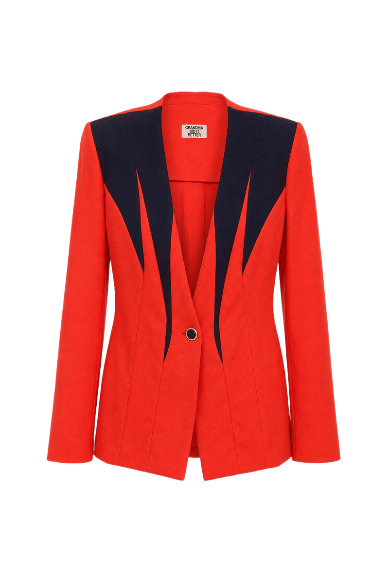 1980s Red Polyester Blazer - Front View