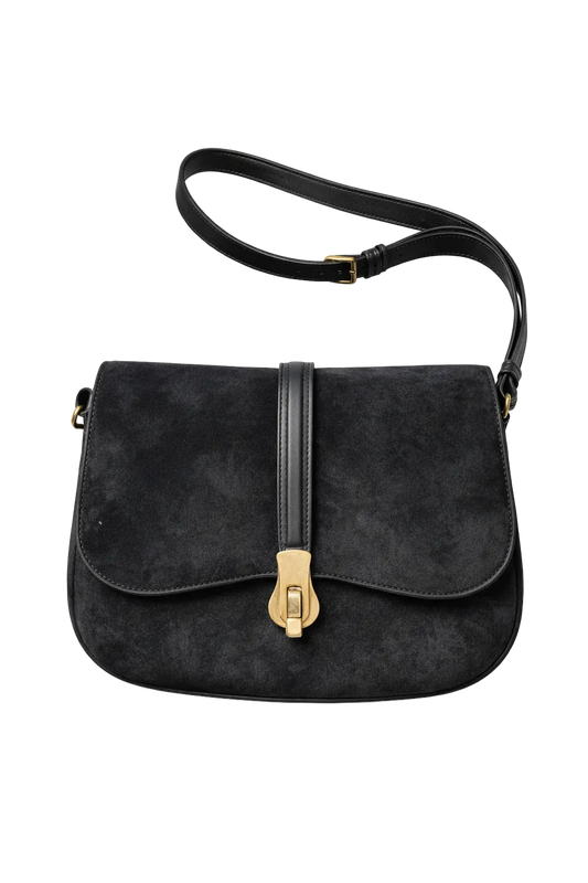 1980s Black Suede Bag - Front View