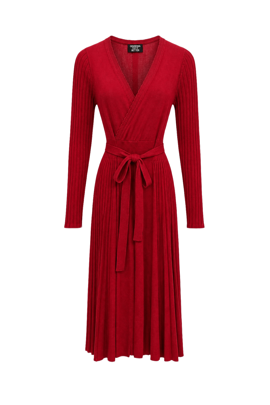 1990s Red Knit Wrap Dress - Front View