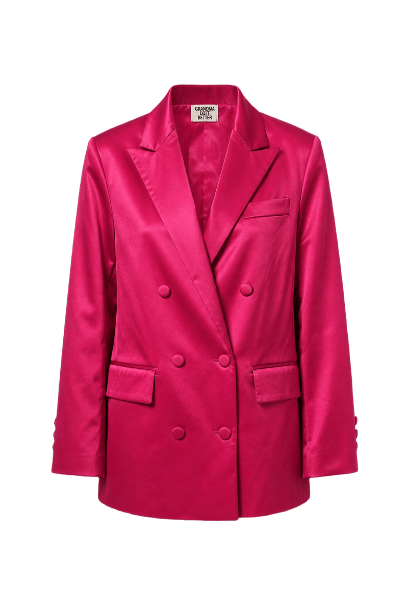 1980s Bright Pink Satin Blazer - Front View