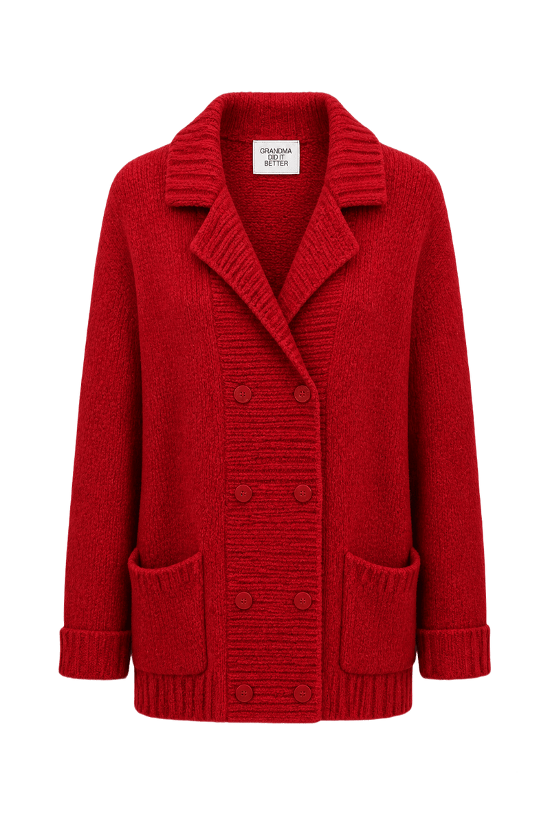 1990s Red Cotton Cardigan - Front View