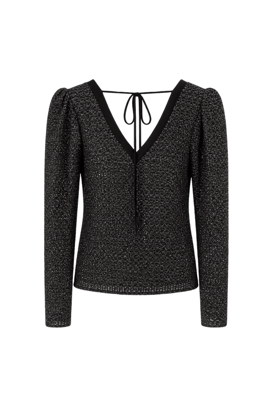 1990s Black Metallic Polyester Blend Sweater - Front View