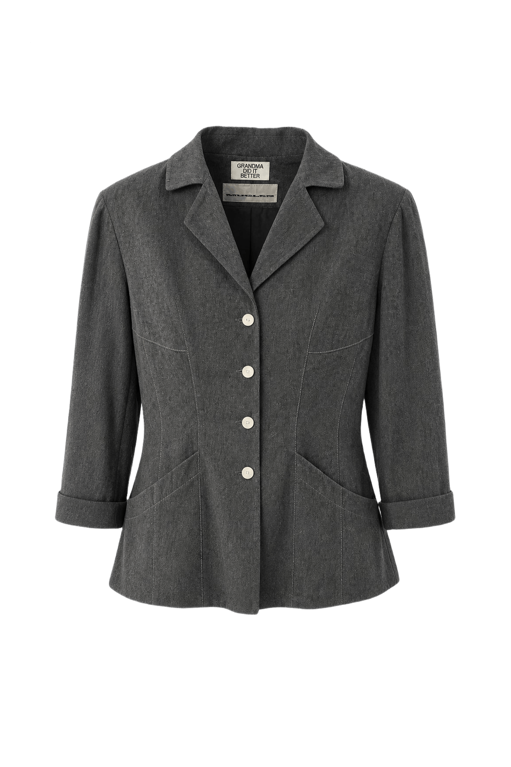 1980s Charcoal Grey Linen Jacket - Front View