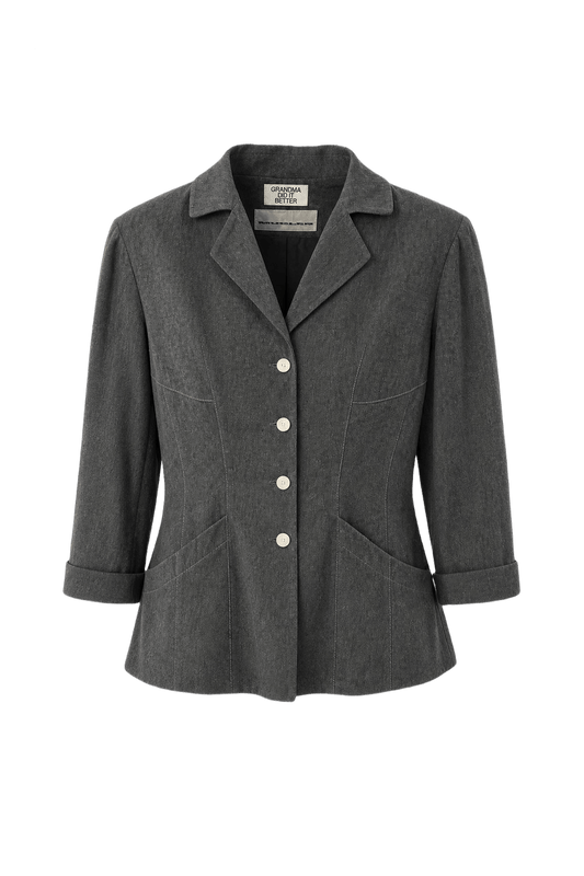 1980s Charcoal Grey Linen Jacket - Front View