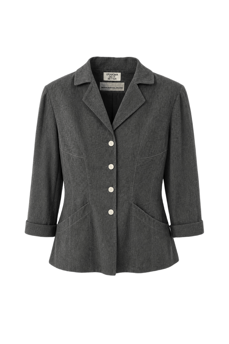 1980s Charcoal Grey Linen Jacket - Front View
