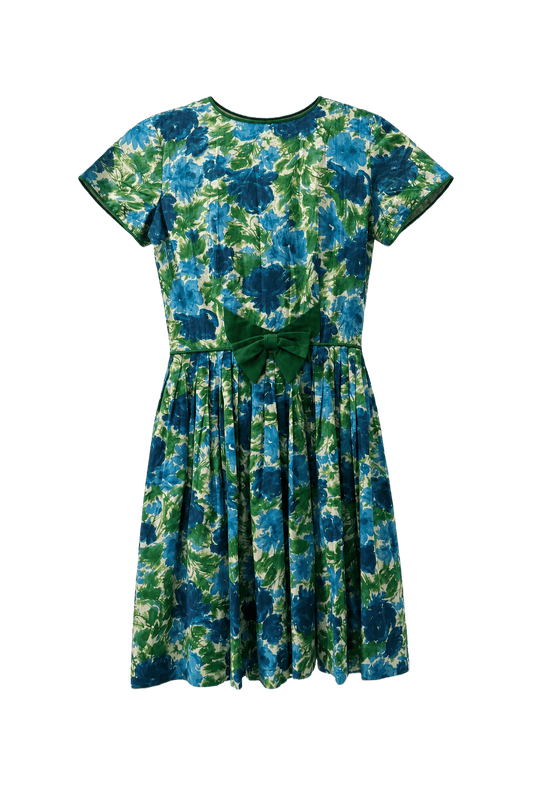 1960s Blue Cotton Dress - Front View