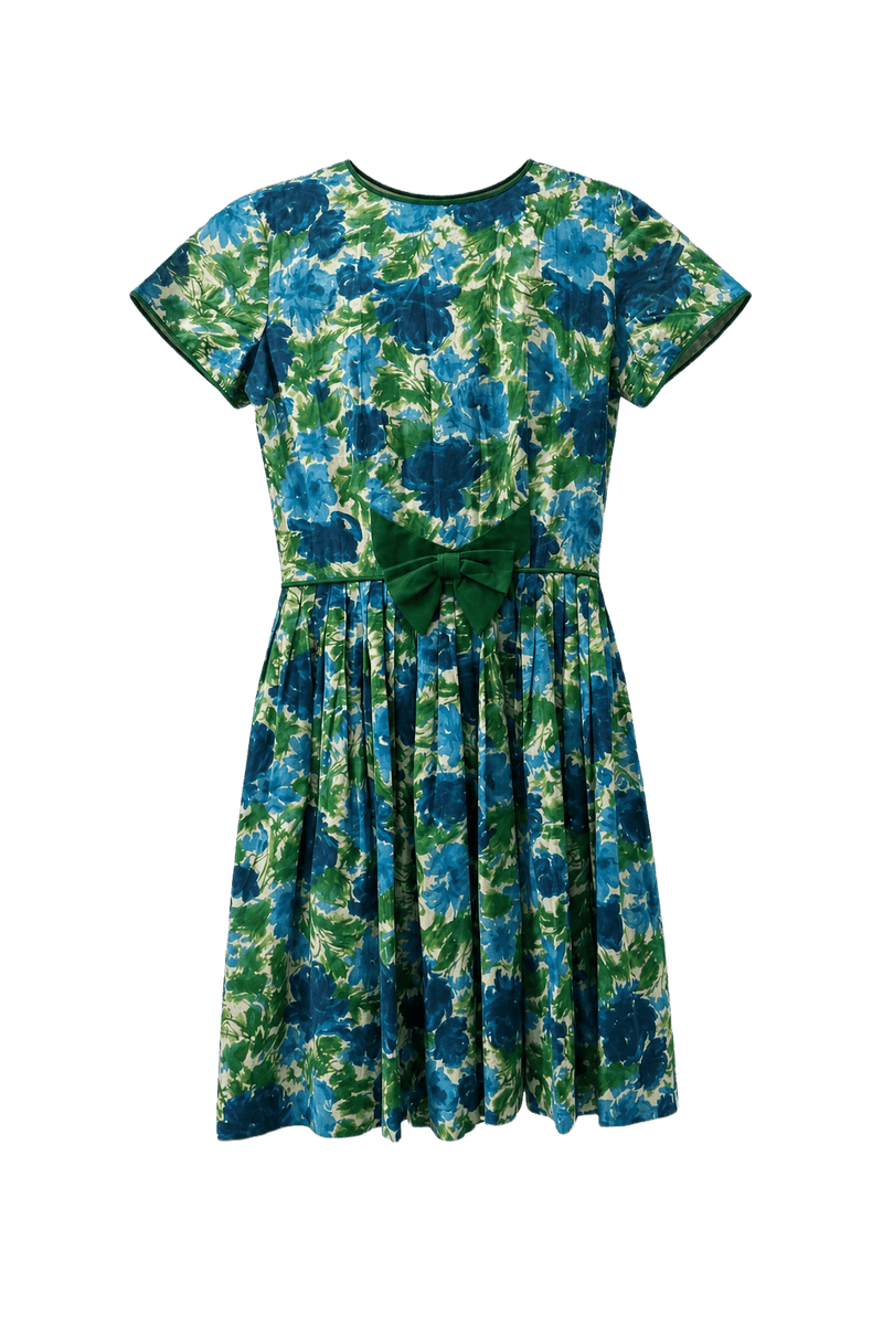 1960s Blue Cotton Dress - Front View