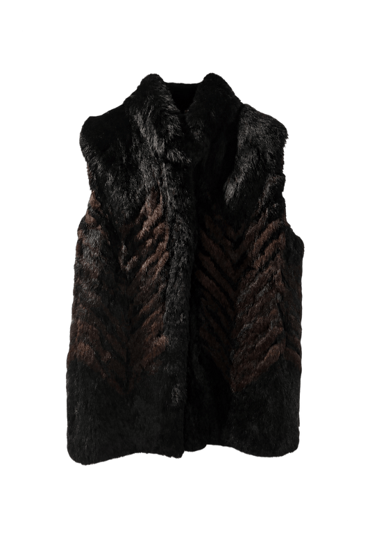 1980s Black Brown Fur Vest - Front View
