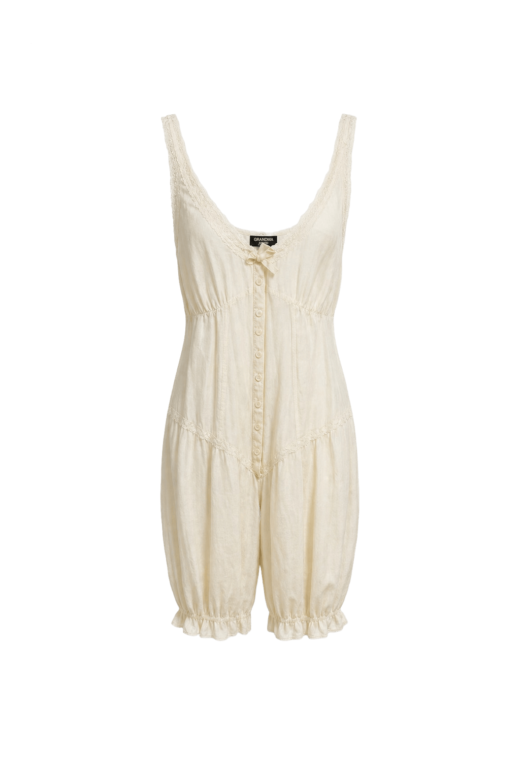 1920s Cream White Cotton Blend Mini Dress - Front View