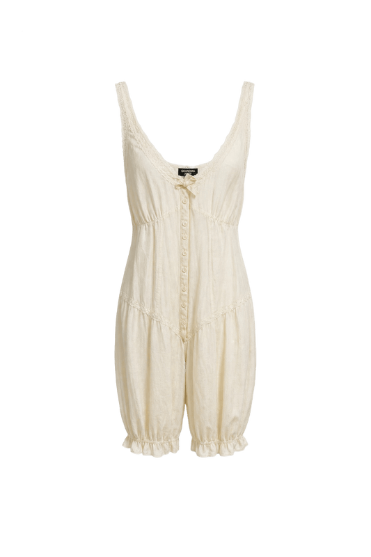 1920s Cream White Cotton Blend Mini Dress - Front View