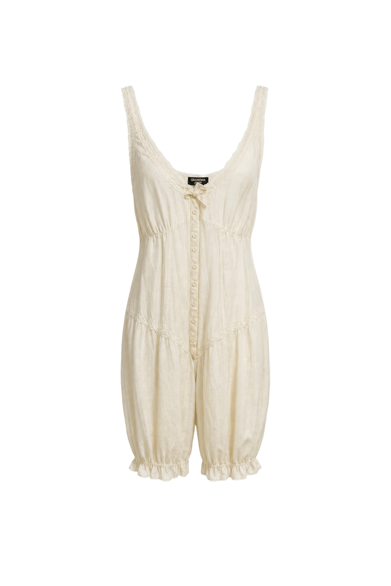 1920s Cream White Cotton Blend Mini Dress - Front View