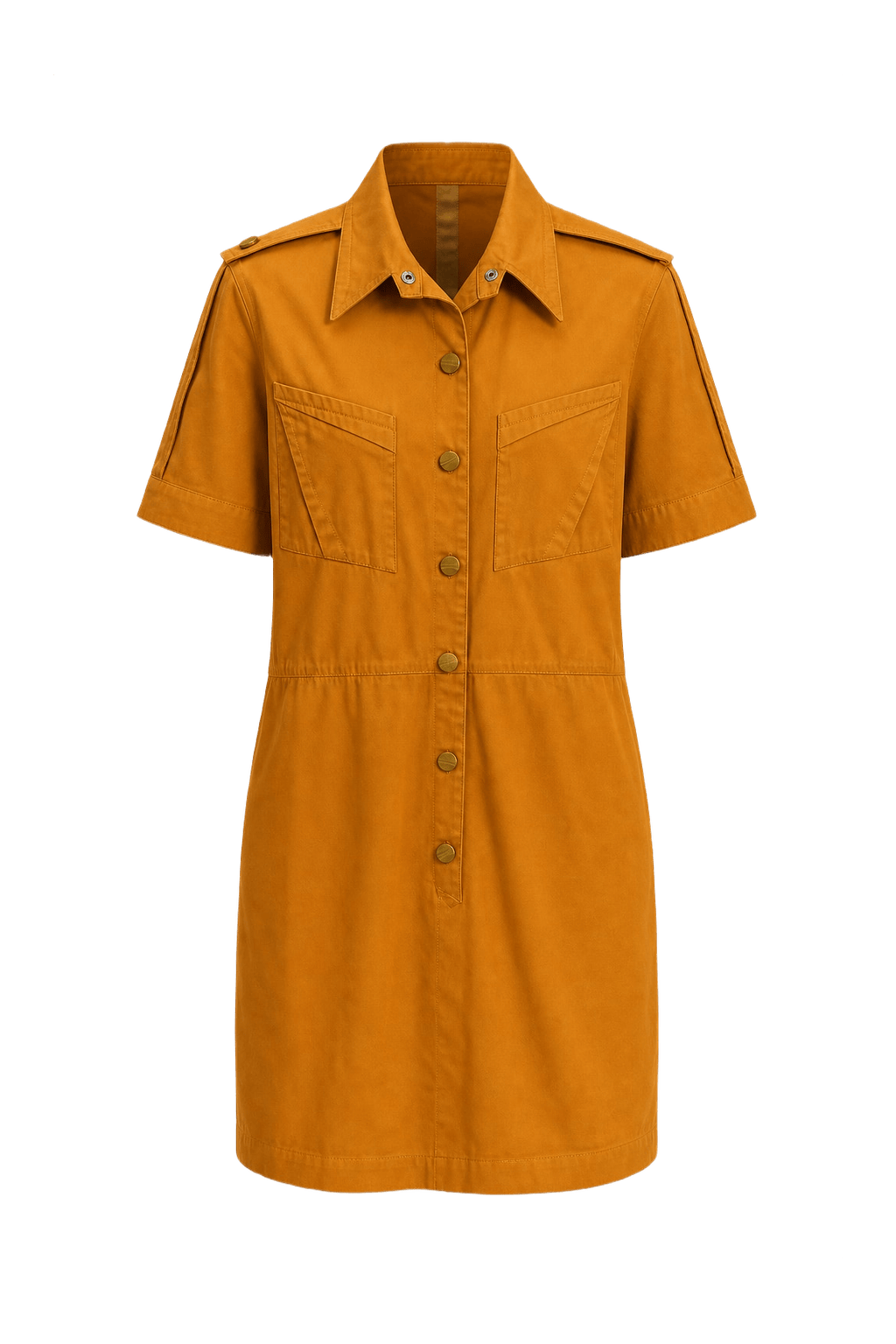 1980s Mustard Yellow Cotton Shirt Dress - Front View
