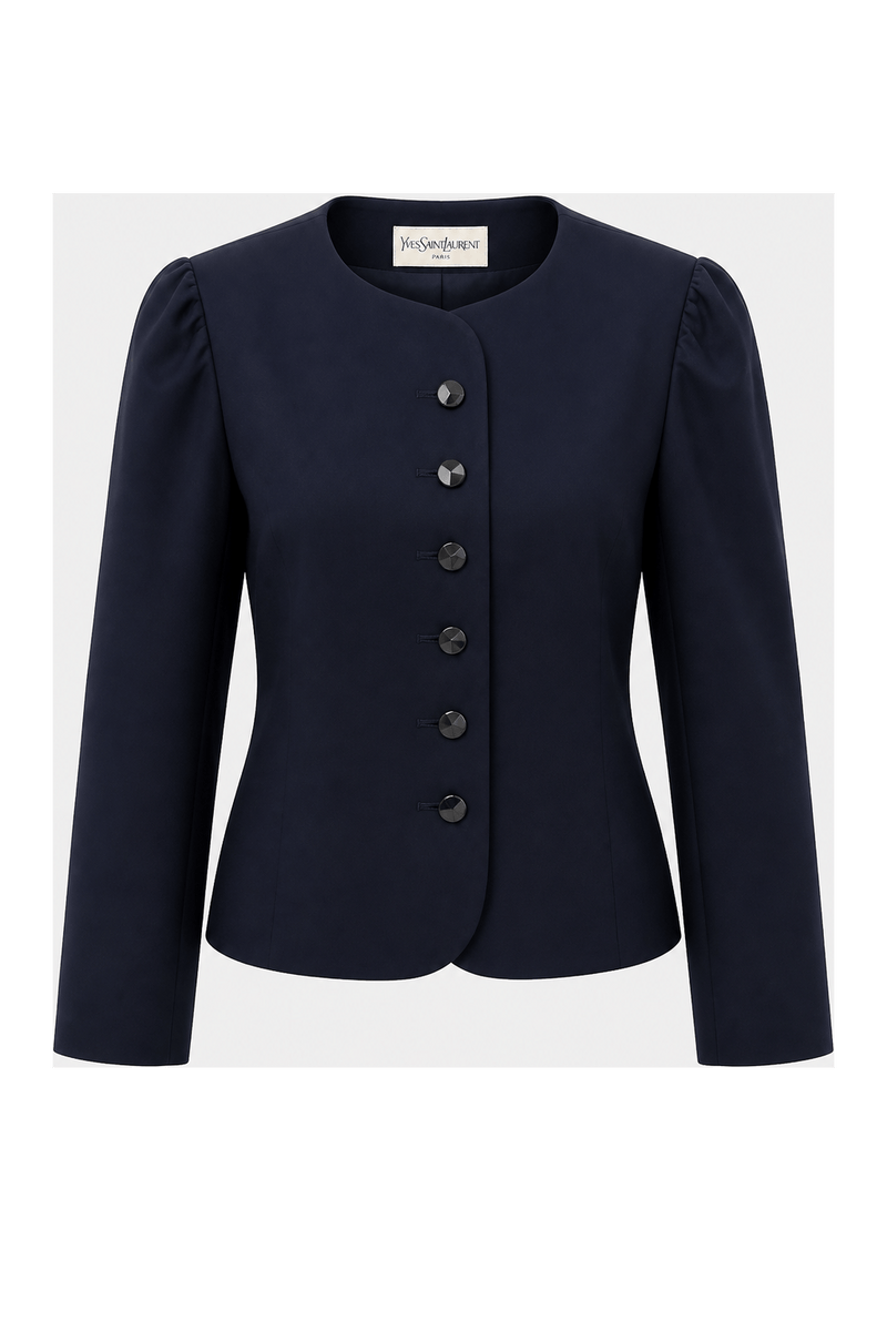 1970s Navy Blue Wool Blend Jacket - Front View