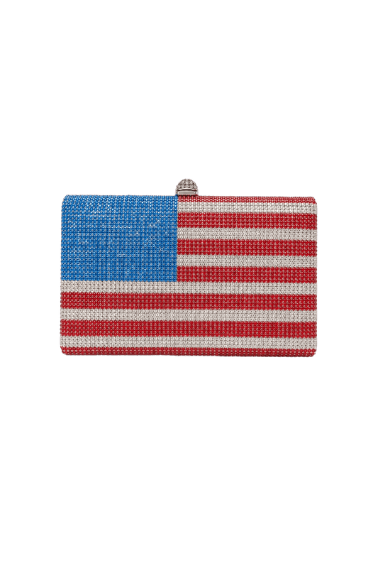 1990s Red, White, and Blue Metal Mesh Clutch Bag - Front View