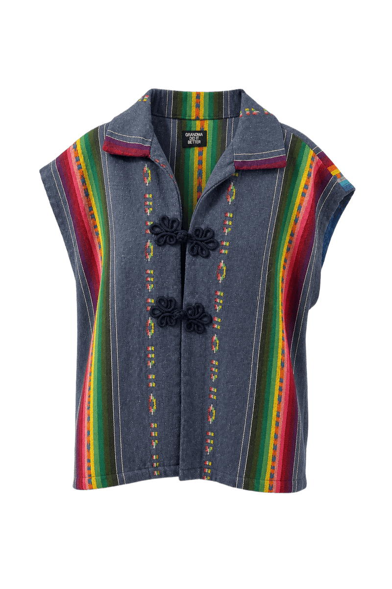 1970s Blue Cotton Vest - Front View