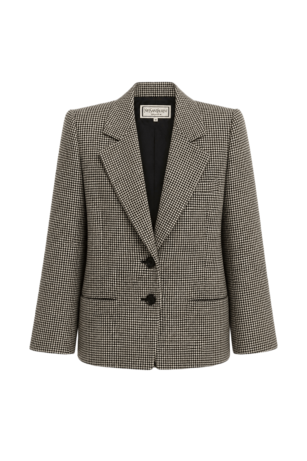 1980s Black and White Wool Blend Blazer - Front View