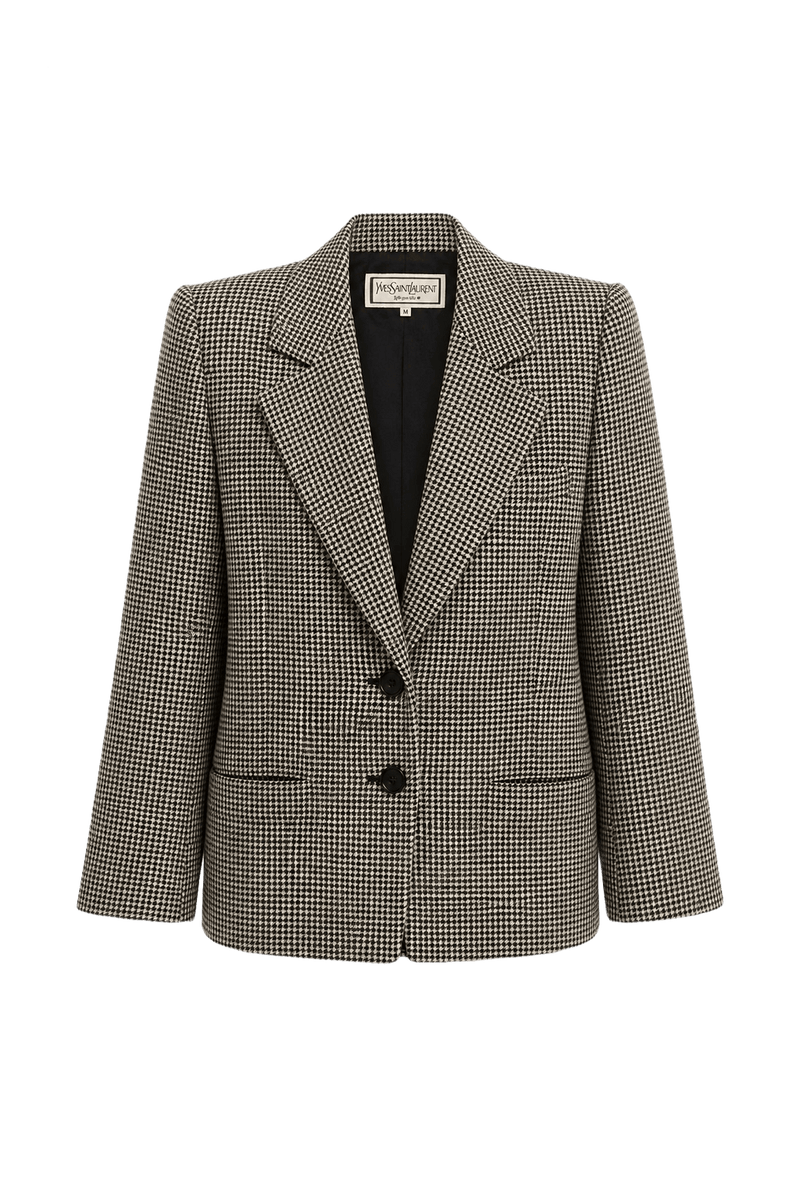 1980s Black and White Wool Blend Blazer - Front View