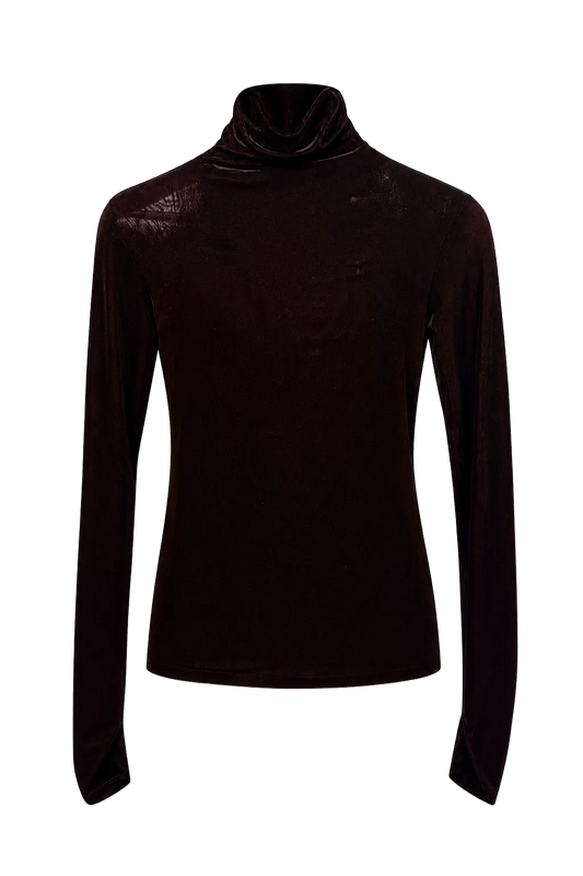 1990s Deep Burgundy Velvet Turtleneck - Front View