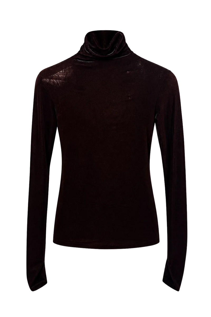 1990s Deep Burgundy Velvet Turtleneck - Front View