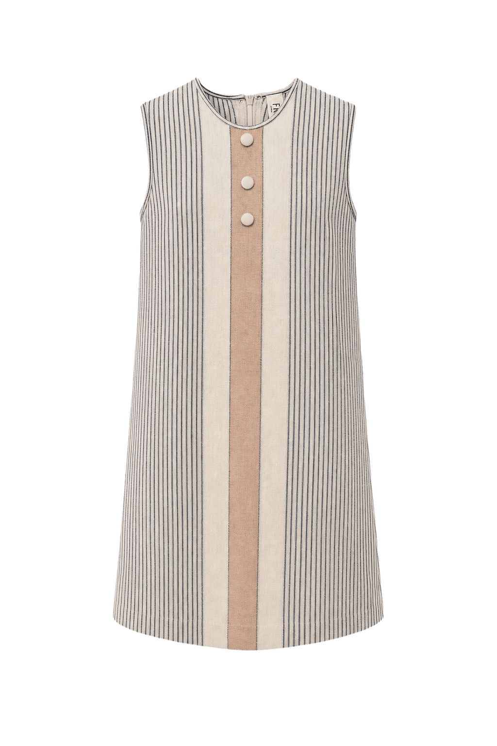 1960s Beige Cotton Shift Dress - Front View