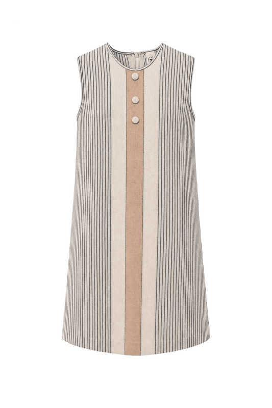 1960s Beige Cotton Shift Dress - Front View
