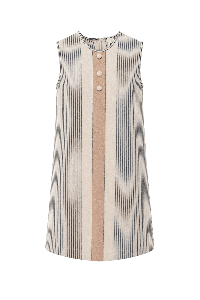 1960s Beige Cotton Shift Dress - Front View