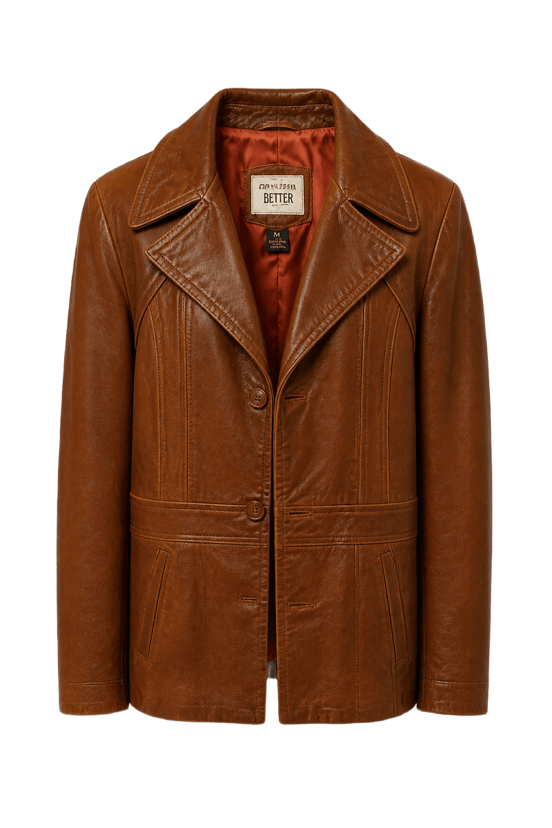 1980s Brown Leather Jacket - Front View