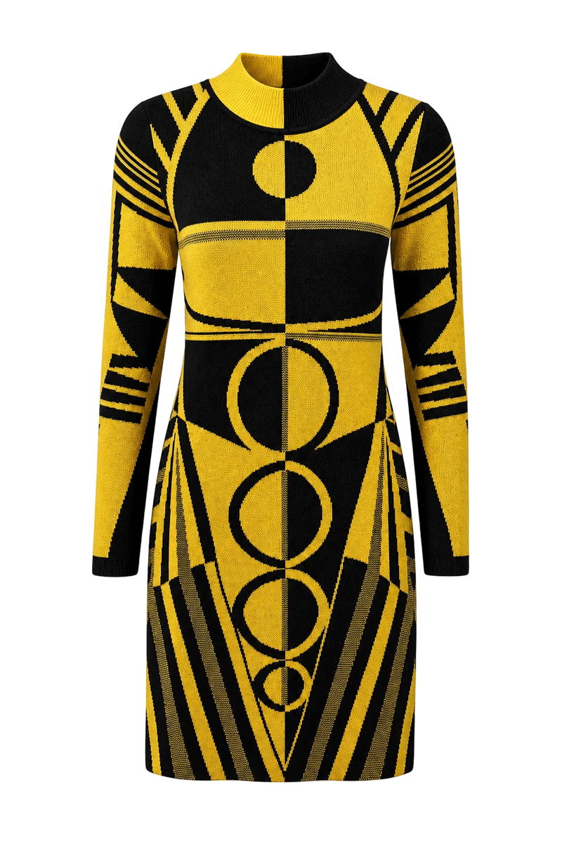 1960s Yellow Cotton Blend Mini Dress - Front View
