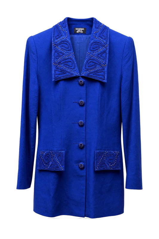 1980s Royal Blue Cotton Blend Blazer - Front View