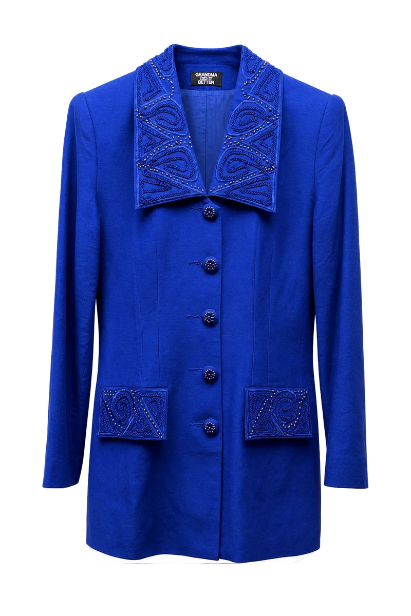 1980s Royal Blue Cotton Blend Blazer - Front View