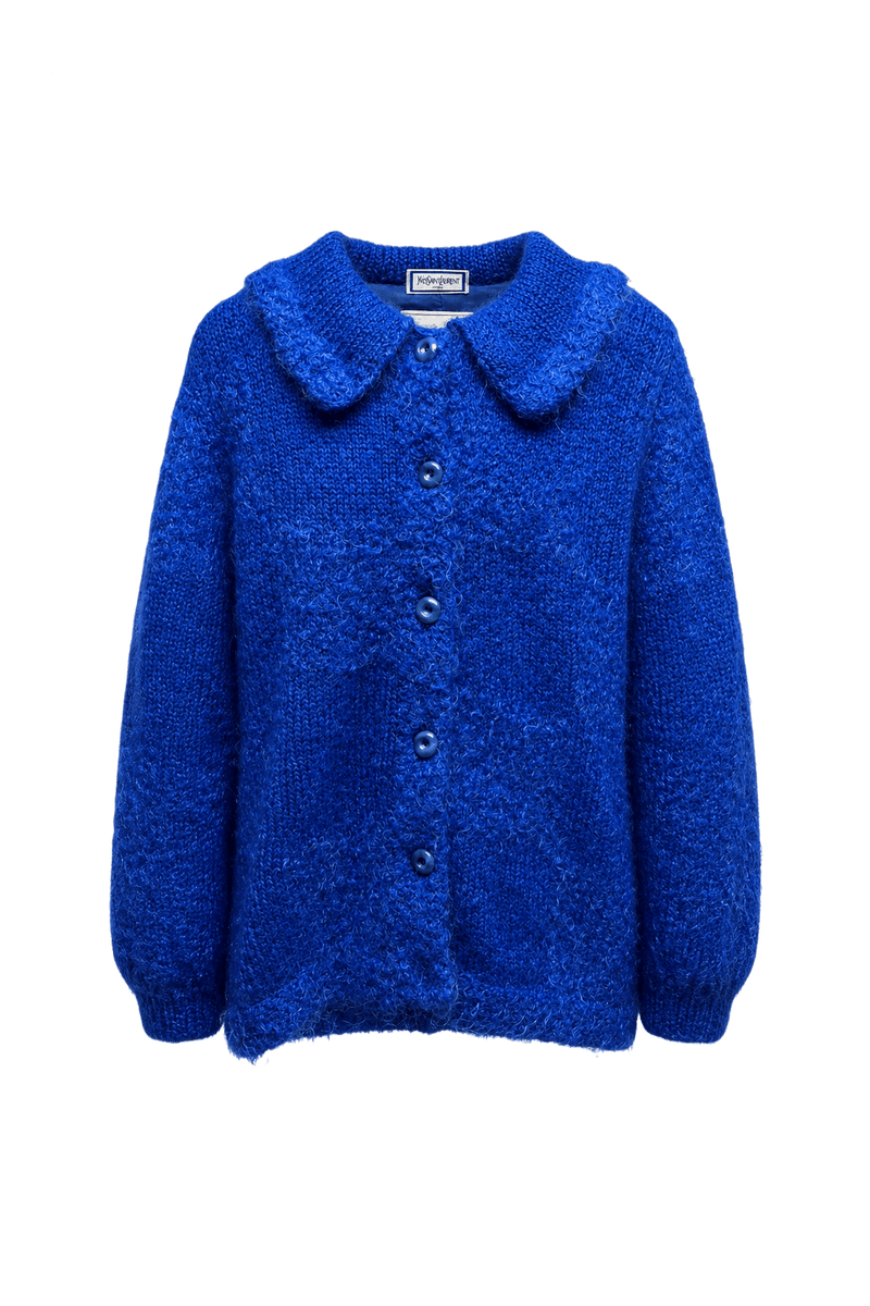 1970s Bright Blue Wool Blend Sweater - Front View