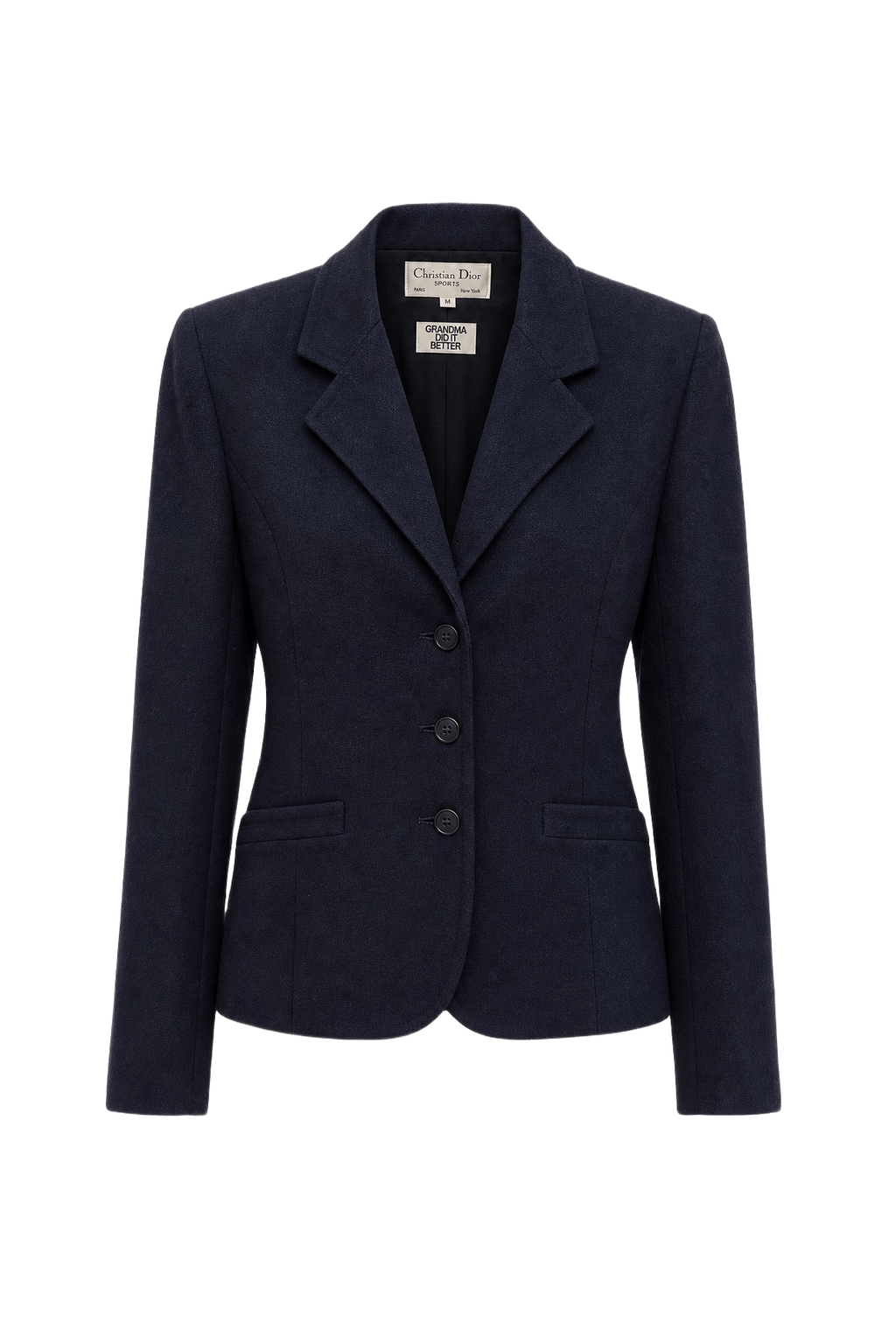 1980s Navy Blue Wool Blazer - Front View