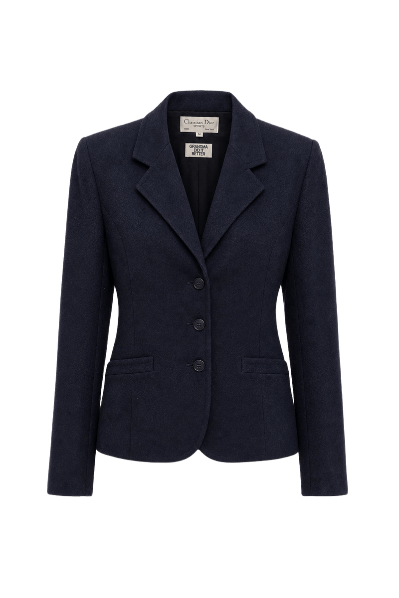 1980s Navy Blue Wool Blazer - Front View