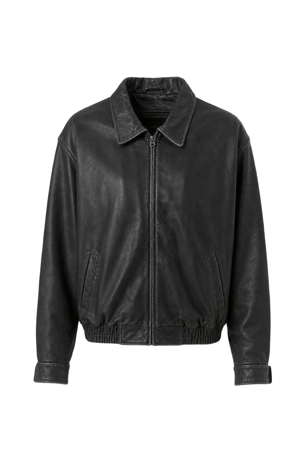 1990s Black Leather Jacket - Front View