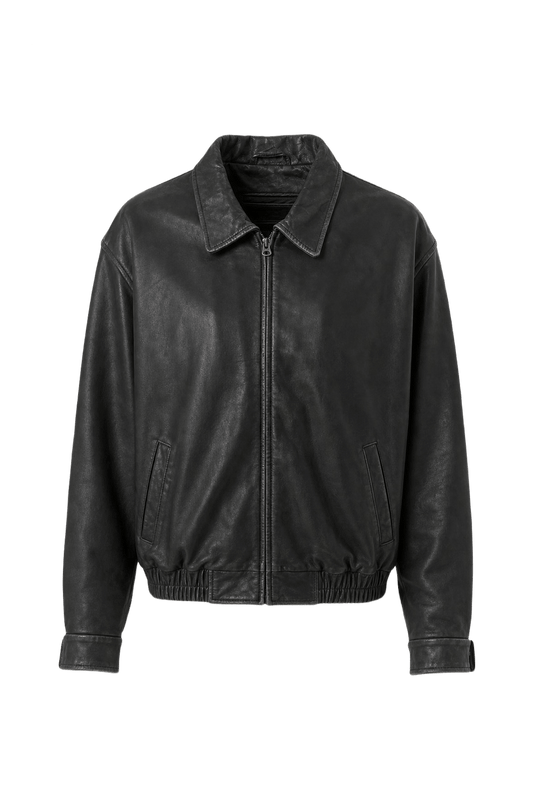 1990s Black Leather Jacket - Front View