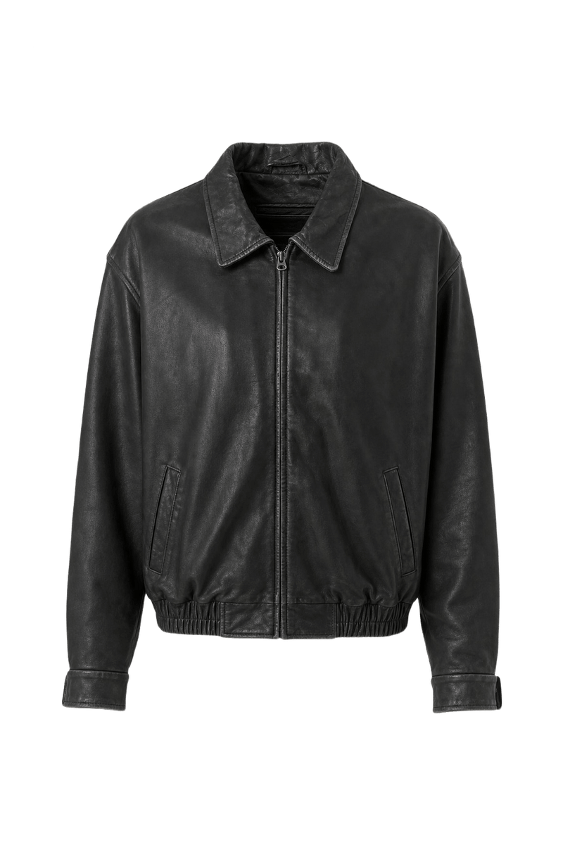 1990s Black Leather Jacket - Front View
