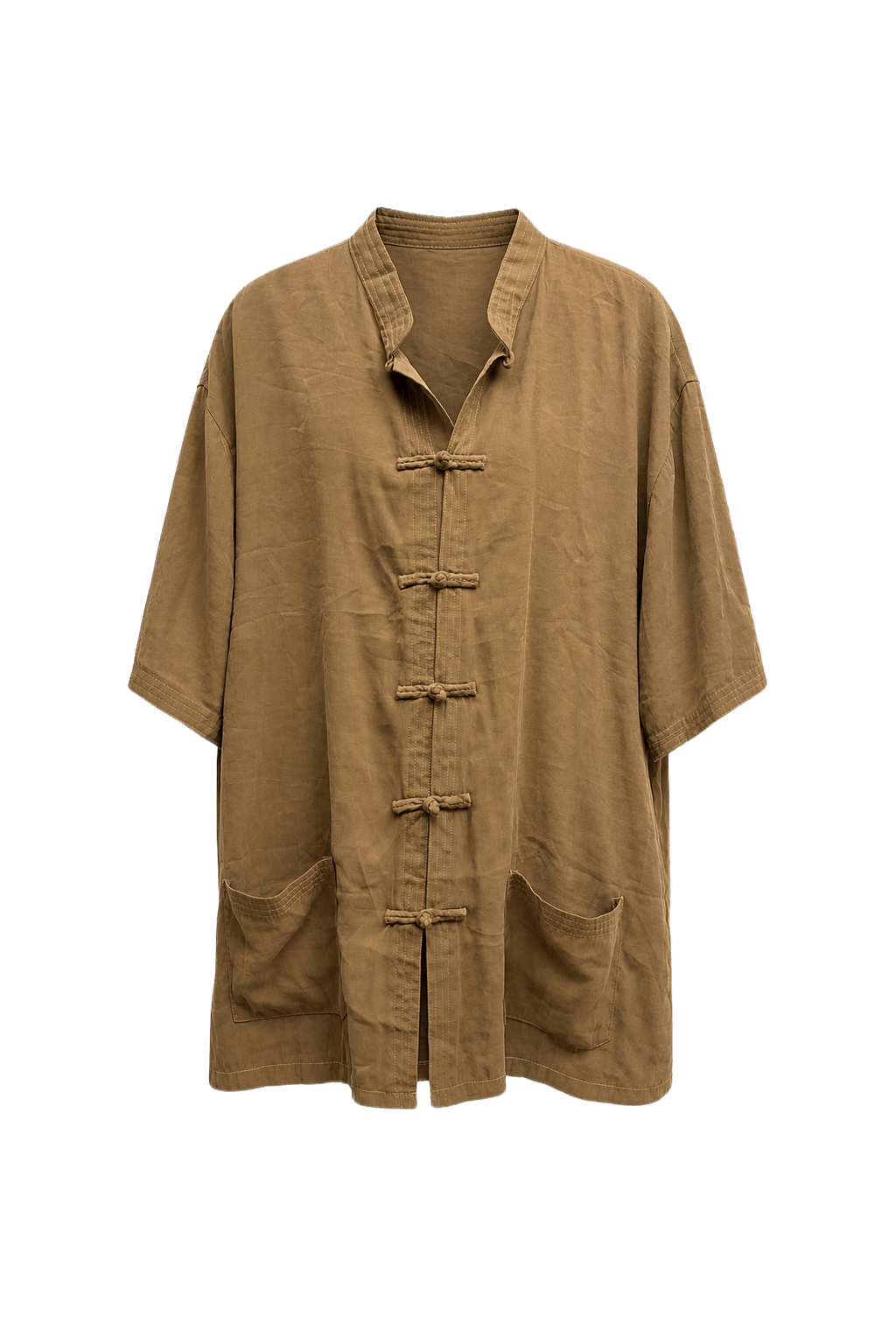 1970s Tan Silk Tunic - Front View